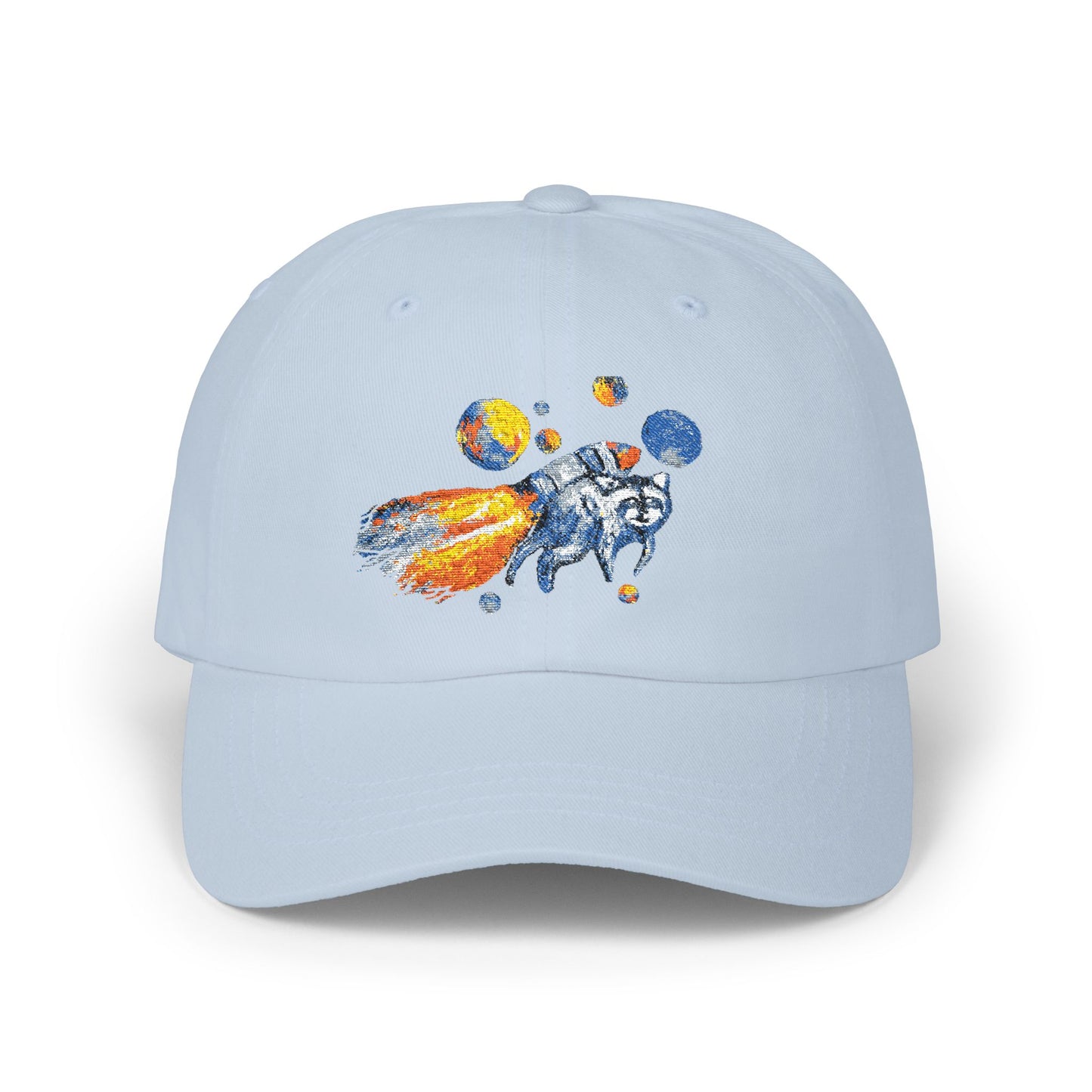Astronaut Jimothy Dad Cap — Retro Space Raccoon Embroidered Baseball Hat