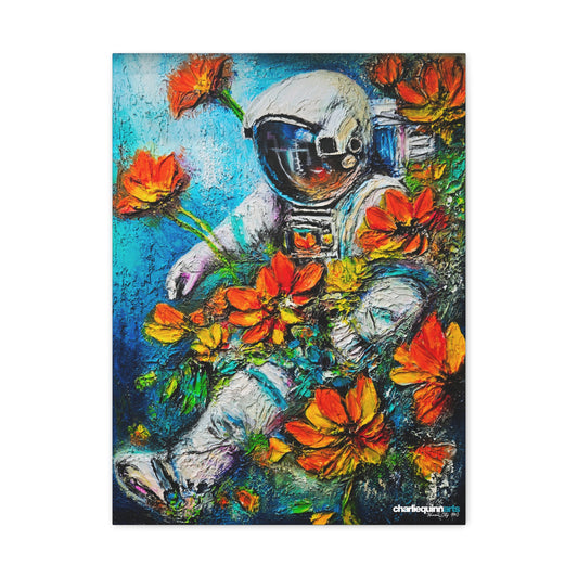 Astronaut in Bloom Canvas Art — Colorful Space Floral Wall Decor