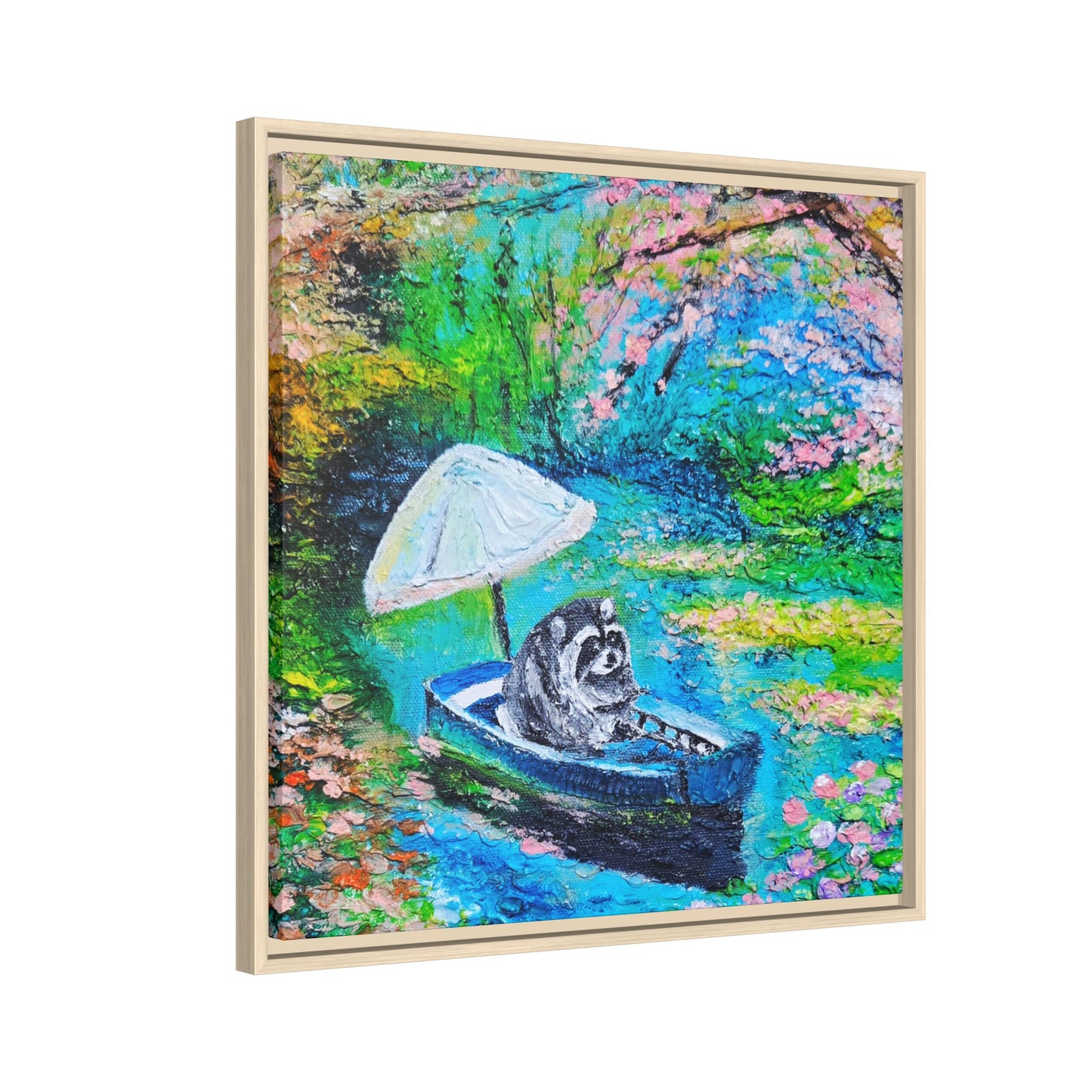 Framed Matte Canvas Art — Jimothy in a Boat Spring Landscape