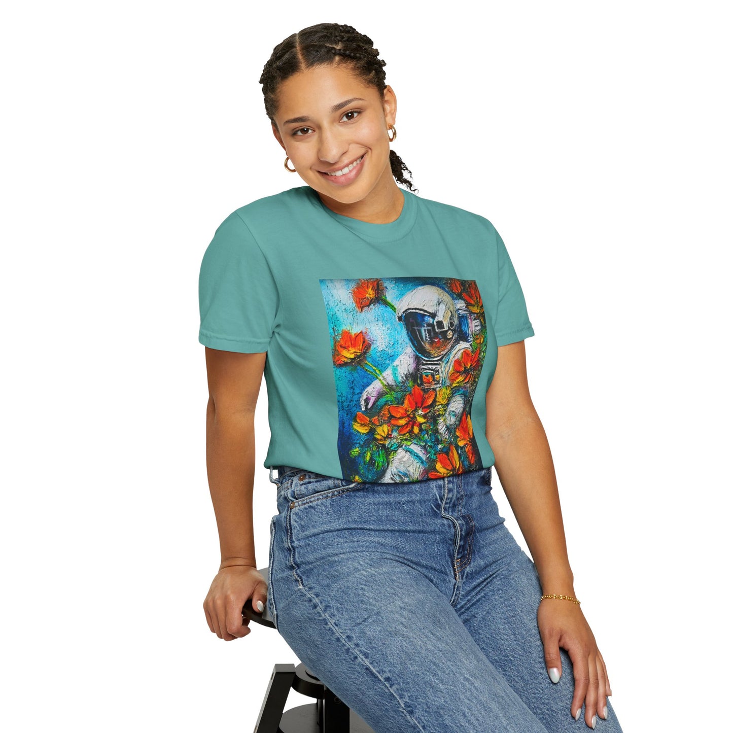 Astronaut & Flowers T-Shirt — Surreal Space Art Tee