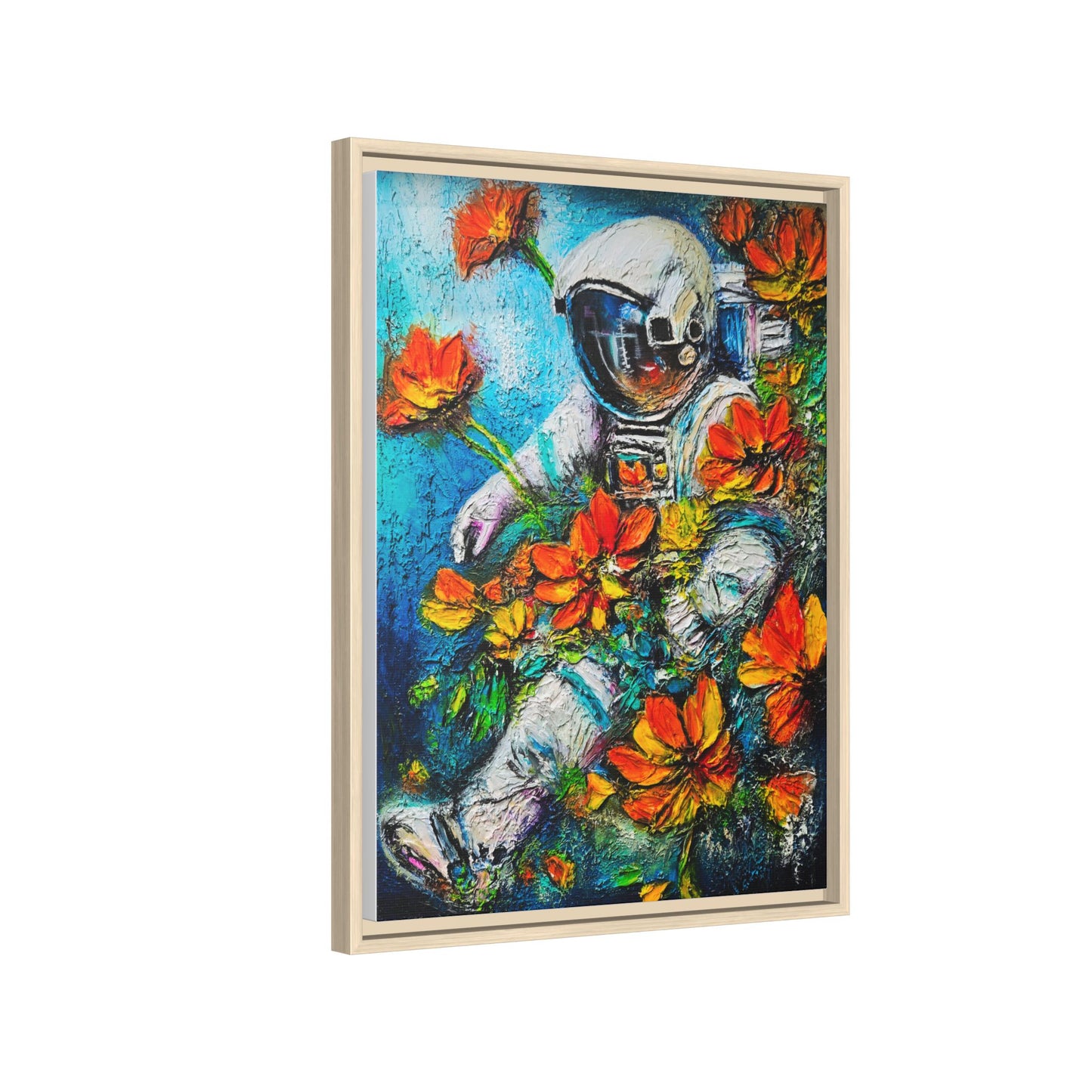Framed Astronaut Art Print — Colorful Floral Space Canvas