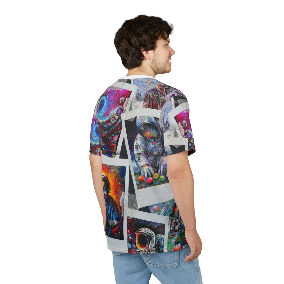 Wanderlust Astronaut Collage Tee — All-Over Print Space Art T-Shirt
