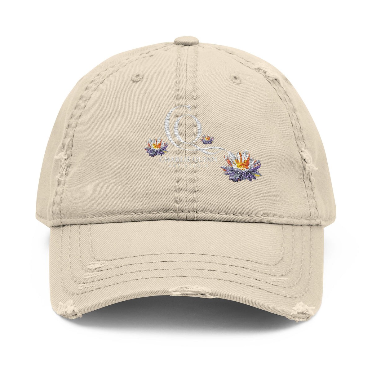 Distressed Embroidered Dad Hat – CQT Lotus Logo Design