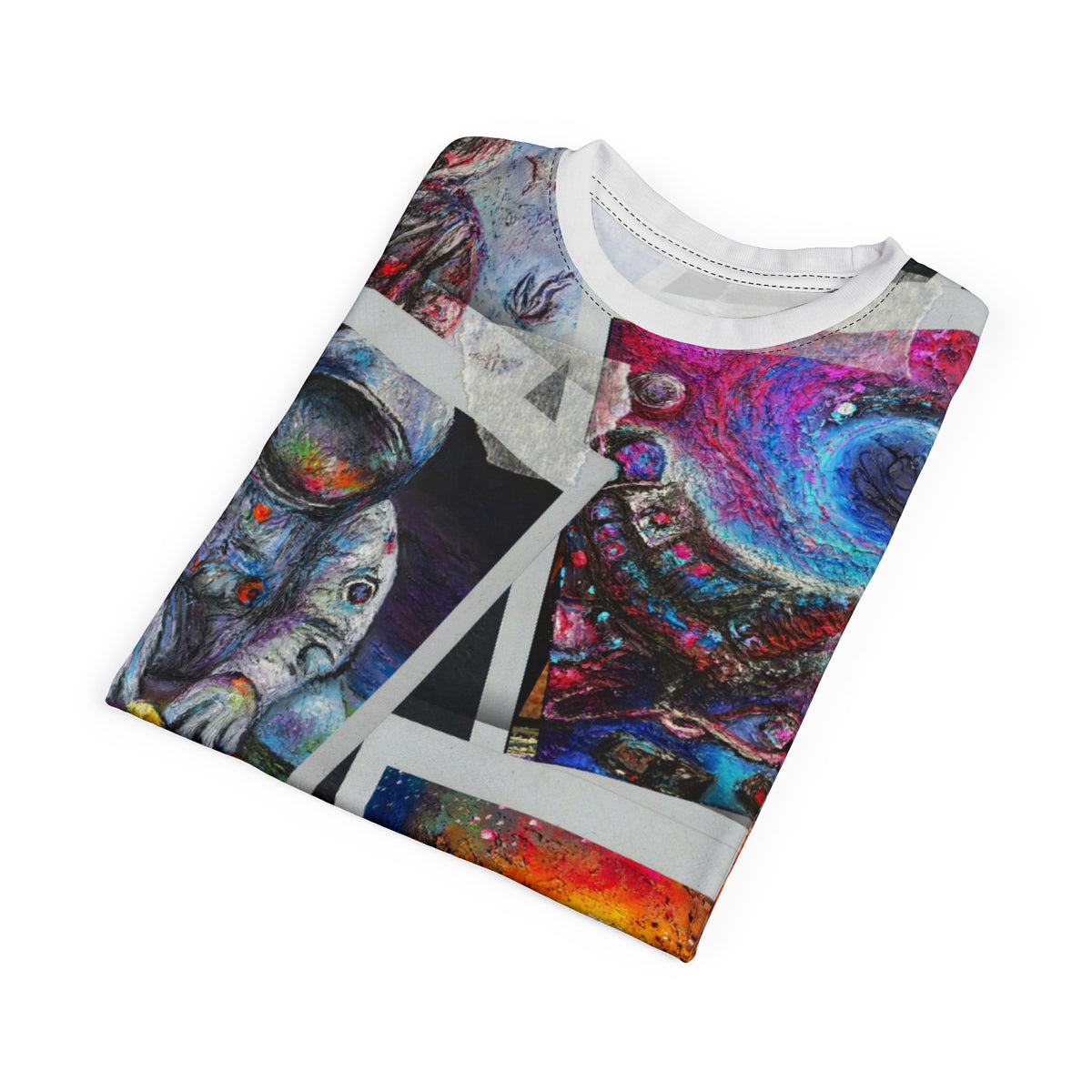 Wanderlust Astronaut Collage Tee — All-Over Print Space Art T-Shirt