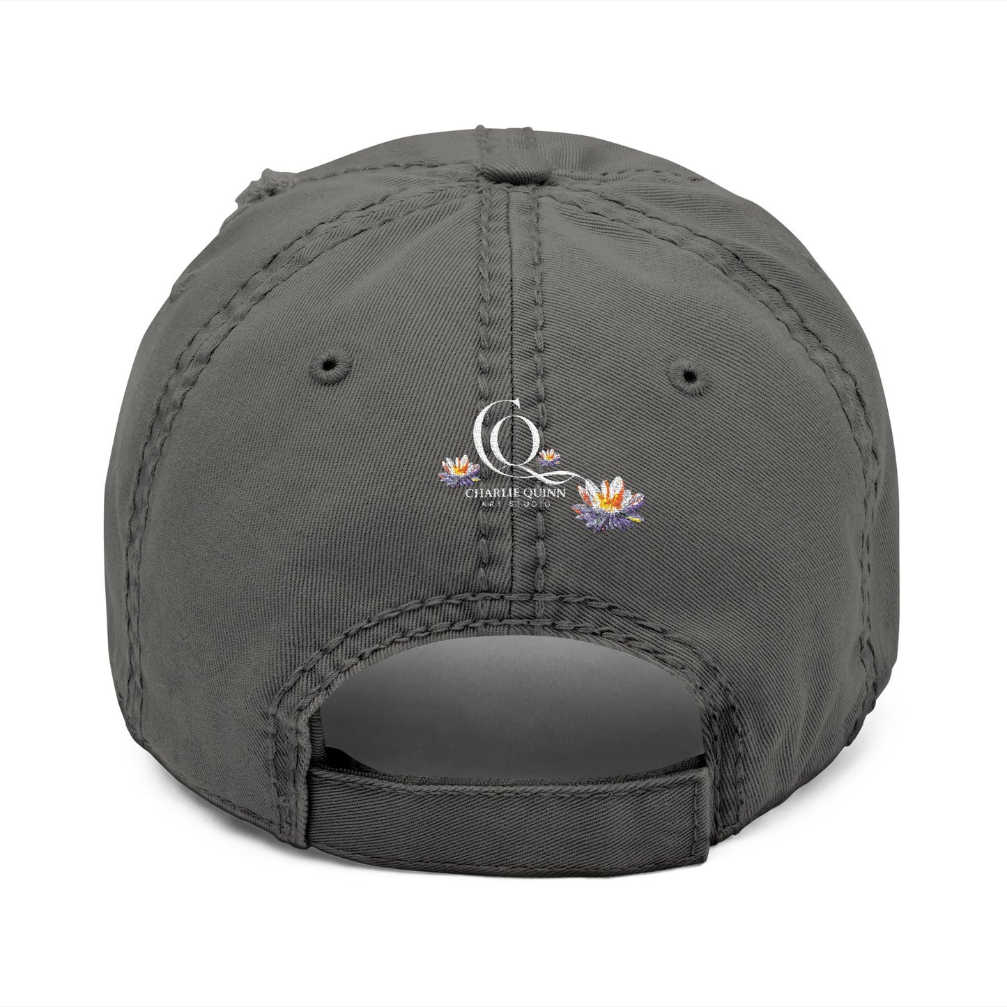 Distressed Embroidered Dad Hat — Blue Abstract Raccoon Design
