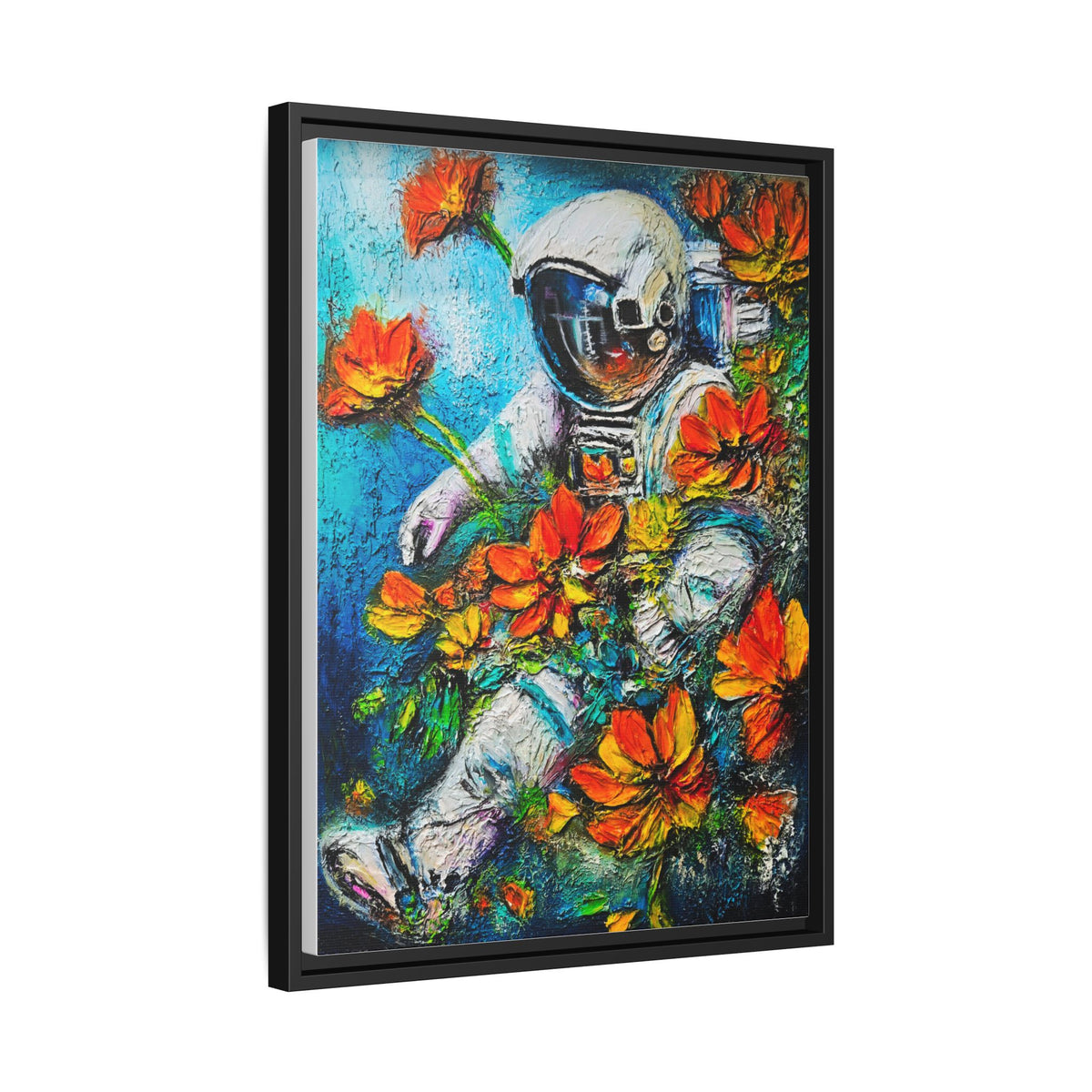 Framed Astronaut Art Print — Colorful Floral Space Canvas