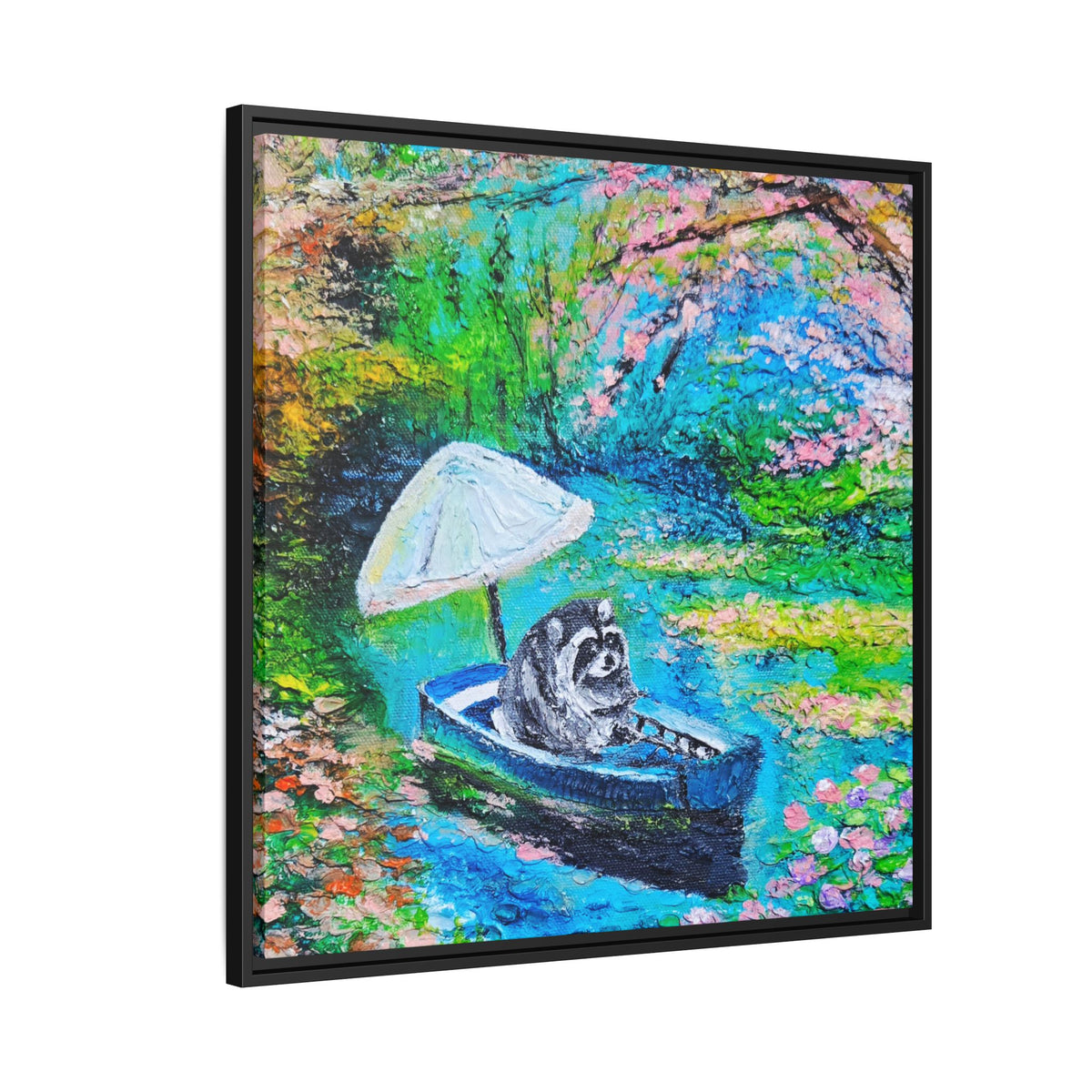 Framed Matte Canvas Art — Jimothy in a Boat Spring Landscape
