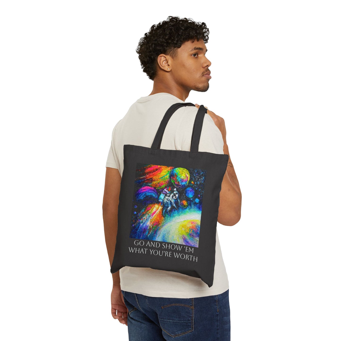 Cosmic Jimothy Canvas Tote — "Go and Show 'Em What You're Worth"