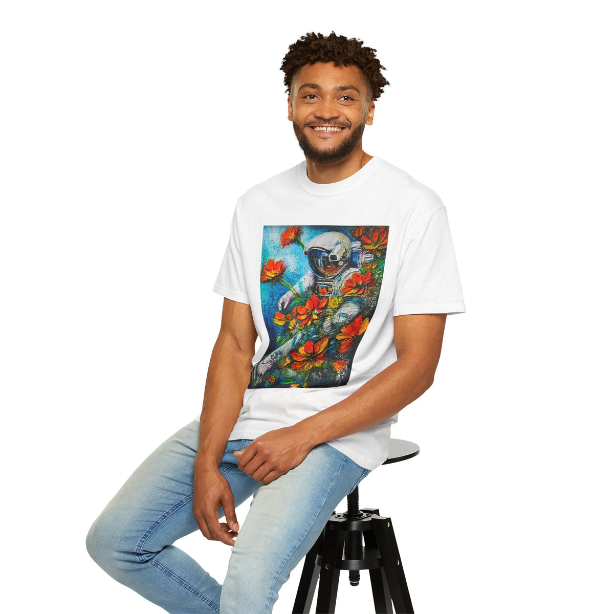 Astronaut & Flowers T-Shirt — Surreal Space Art Tee