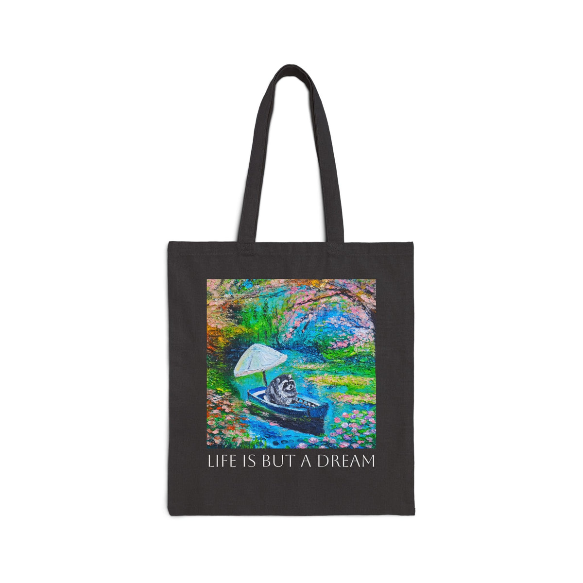 Canvas Tote - 'Life Is But A Dream' Watercolor Raccoon Boat Art