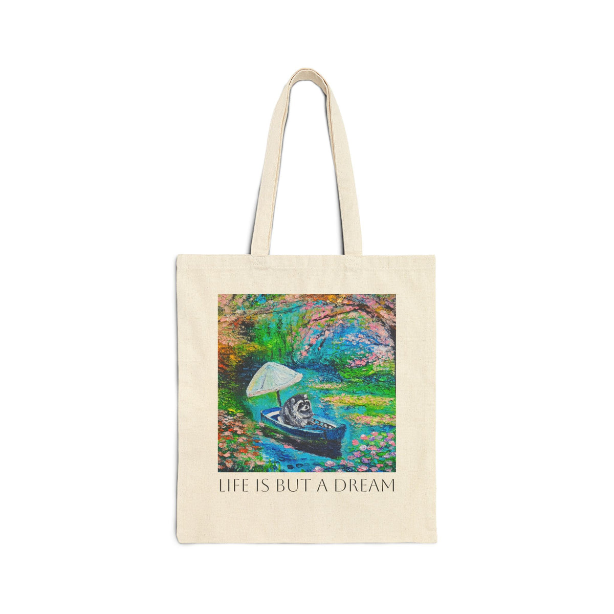 Canvas Tote - 'Life Is But A Dream' Watercolor Raccoon Boat Art