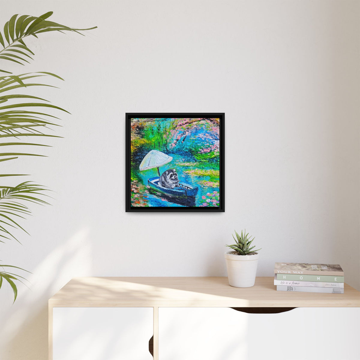 Framed Matte Canvas Art — Jimothy in a Boat Spring Landscape