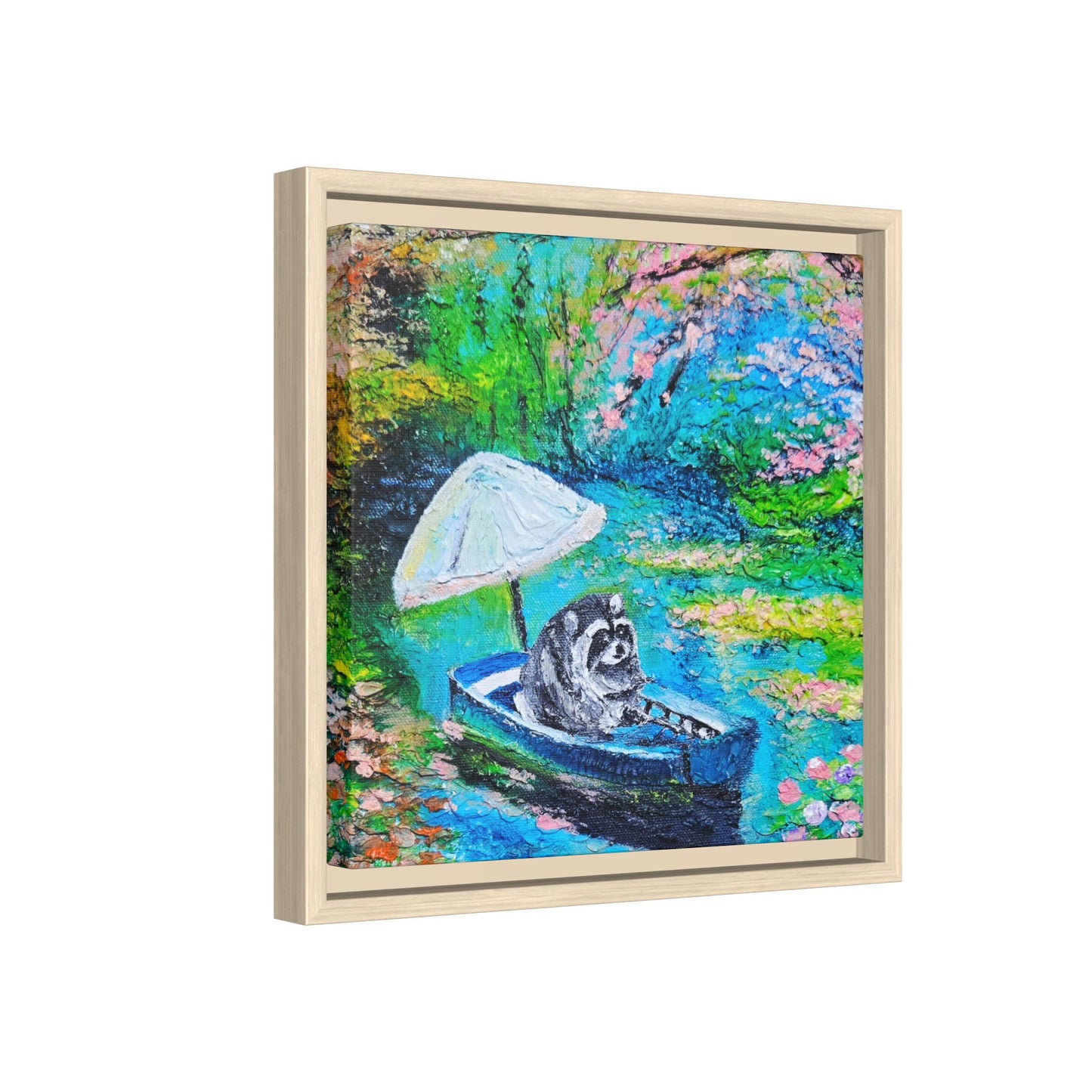 Framed Matte Canvas Art — Jimothy in a Boat Spring Landscape