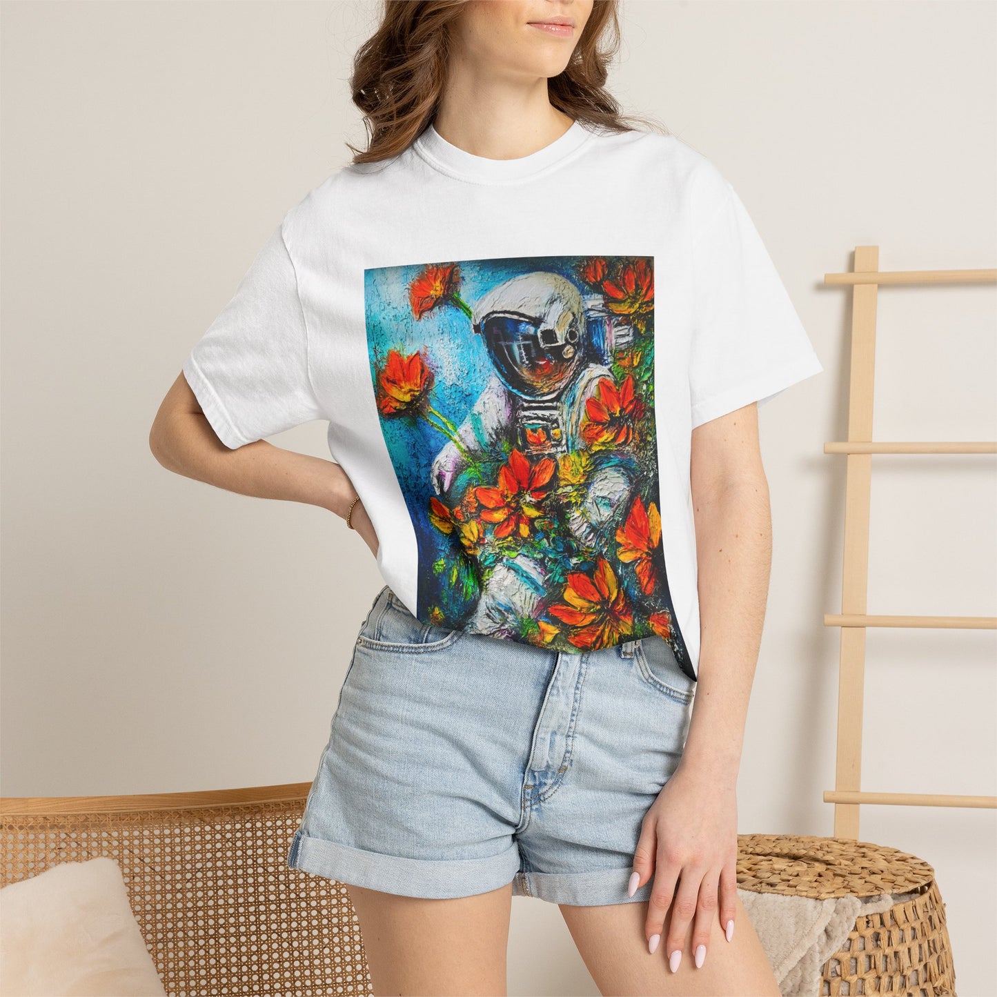 Astronaut & Flowers T-Shirt — Surreal Space Art Tee
