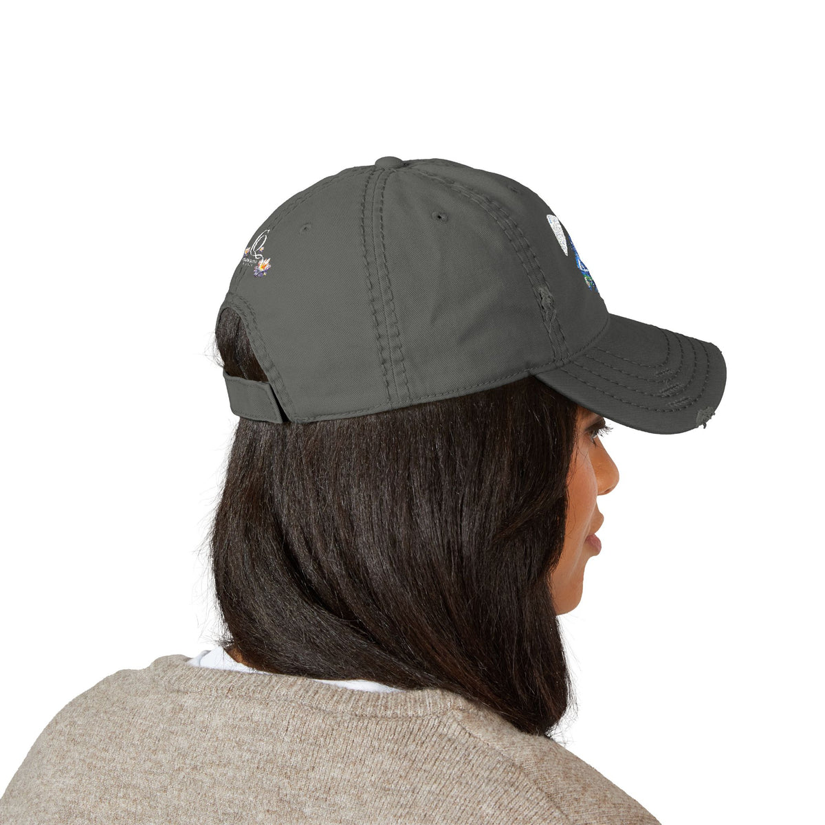 Distressed Embroidered Dad Hat — Blue Abstract Raccoon Design