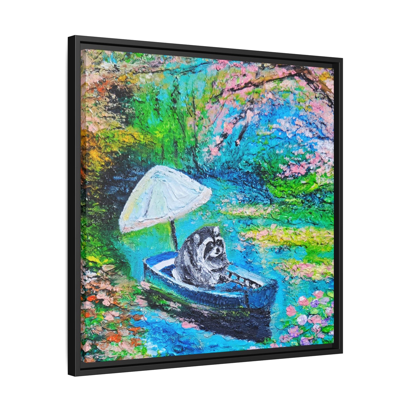 Framed Matte Canvas Art — Jimothy in a Boat Spring Landscape