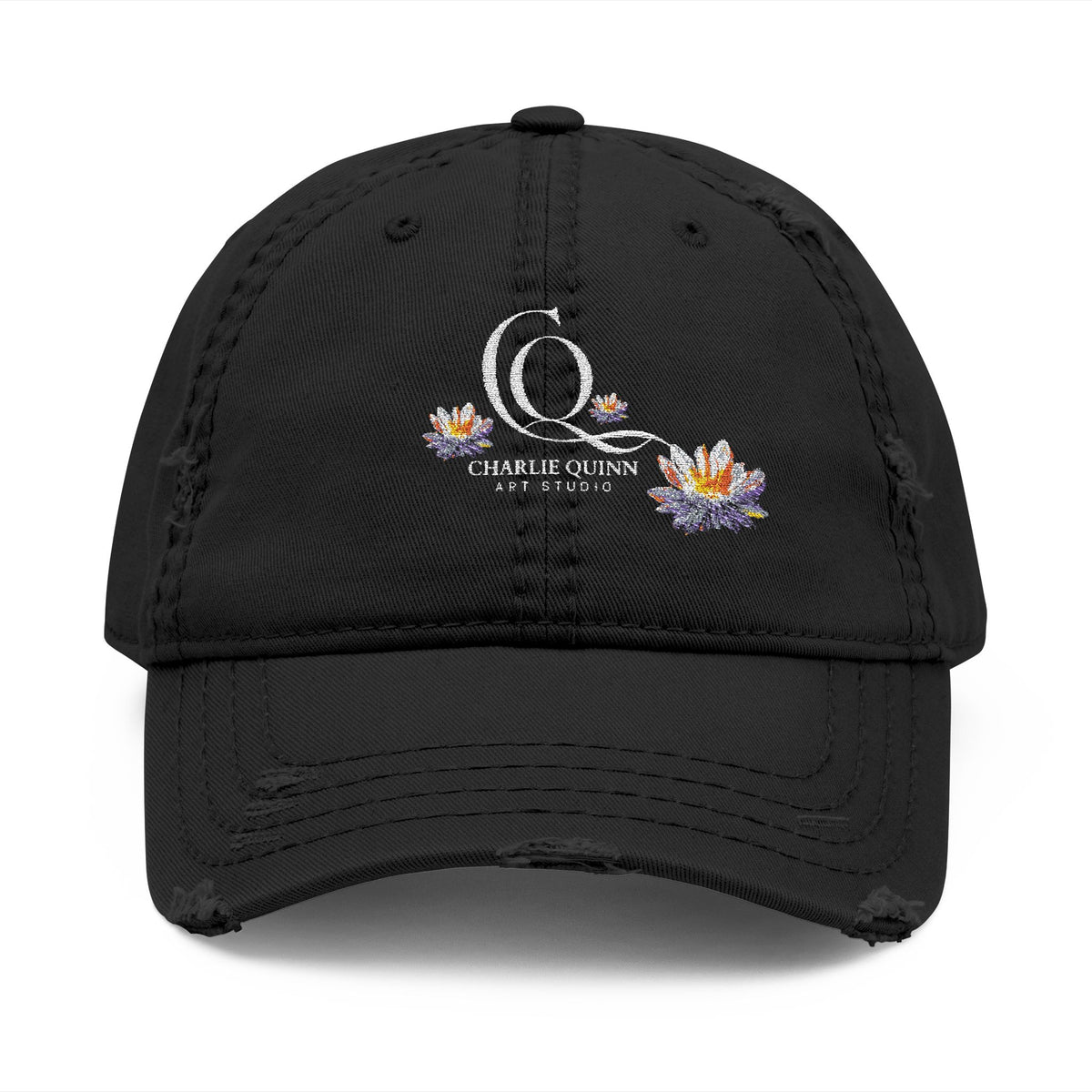 Distressed Embroidered Dad Hat – CQT Lotus Logo Design