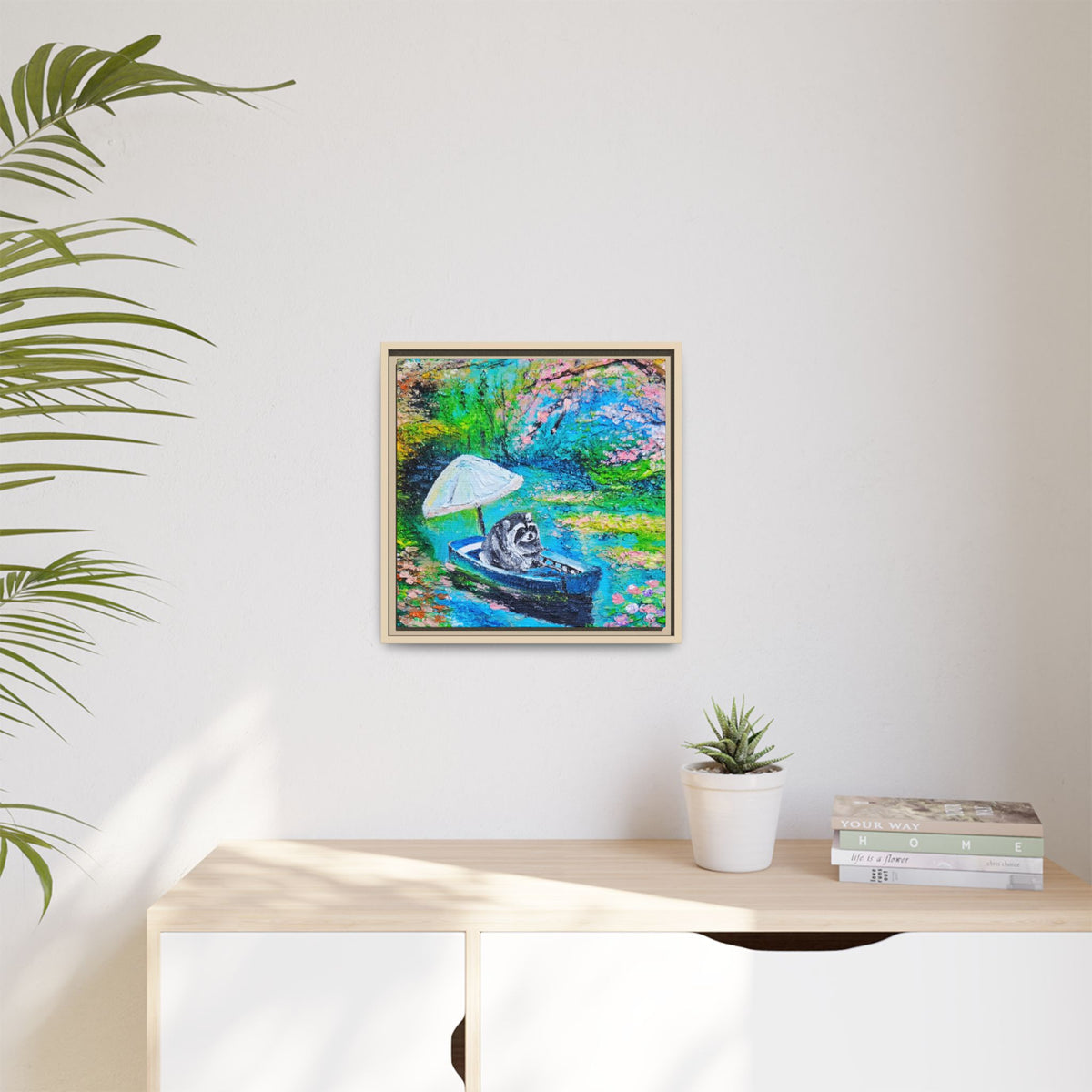 Framed Matte Canvas Art — Jimothy in a Boat Spring Landscape