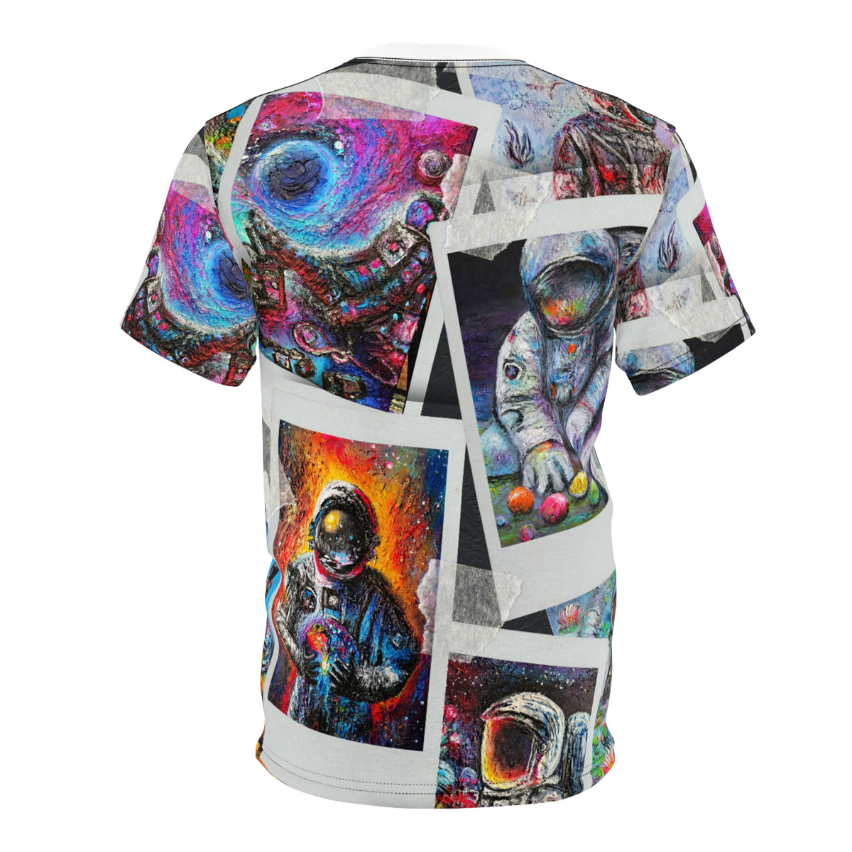 Wanderlust Astronaut Collage Tee — All-Over Print Space Art T-Shirt