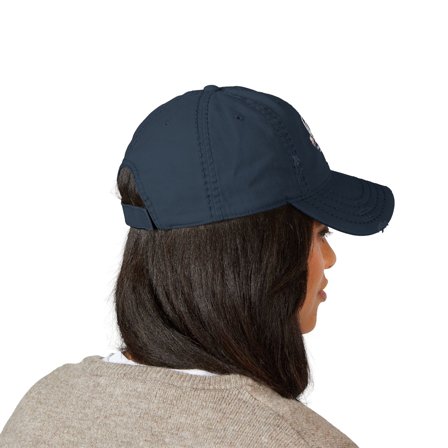 Distressed Embroidered Dad Hat – CQT Lotus Logo Design