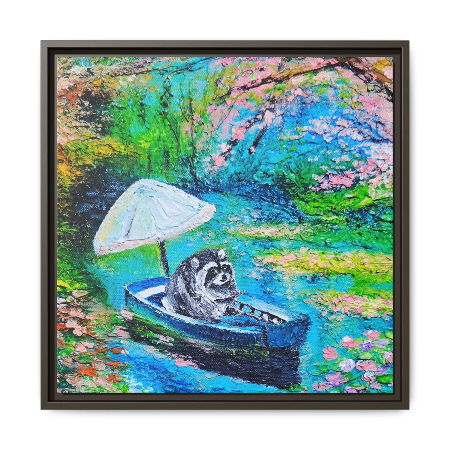 Framed Matte Canvas Art — Jimothy in a Boat Spring Landscape