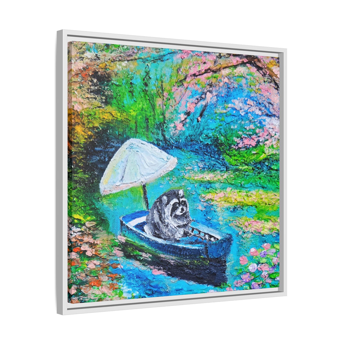 Framed Matte Canvas Art — Jimothy in a Boat Spring Landscape