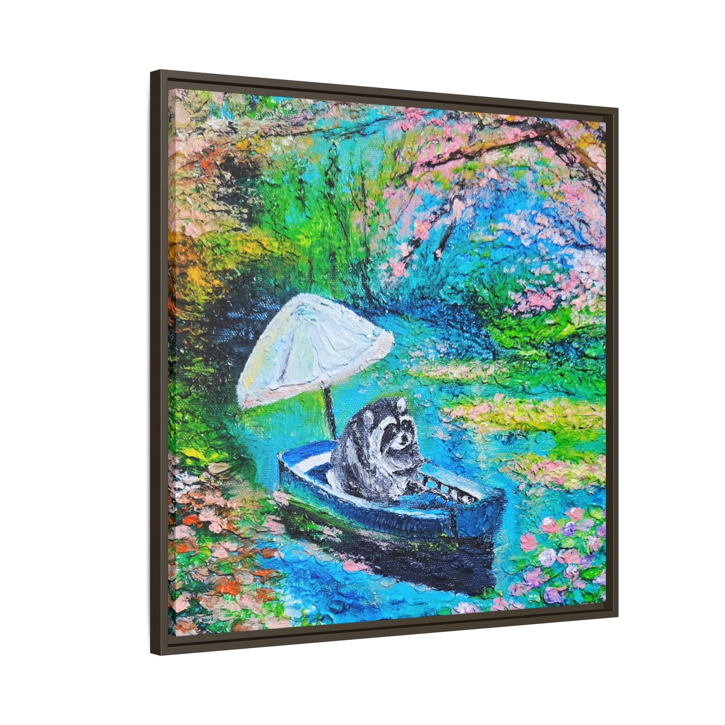 Framed Matte Canvas Art — Jimothy in a Boat Spring Landscape